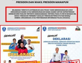 eklarasi dukungan kepada Paslon 03 Ganjar-Mahfud yang mengatasnamakan Jaringan Nasional Gerakan Angkatan Muda Kristen Indonesia Ganjar Mahfud (GAMKI GAMA)