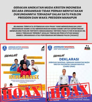 gamki eklarasi dukungan kepada Paslon 03 Ganjar-Mahfud yang mengatasnamakan Jaringan Nasional Gerakan Angkatan Muda Kristen Indonesia Ganjar Mahfud (GAMKI GAMA)